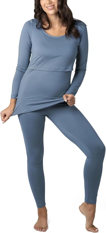 Pijamas de maternidad Jane y juegos de salón posparto para mujeres, pijamas de lactancia de manga larga (azul pizarra, mediano)