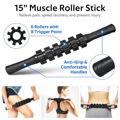7 in1 Foam Roller Set for Deep Tissue Muscle Massager - High Density Back Roller, Muscle Roller Stick, Resistance Bands, Foot Massage Ball, Stretching Strap for Exercise, Whole Body Physical Therapy - Image 5