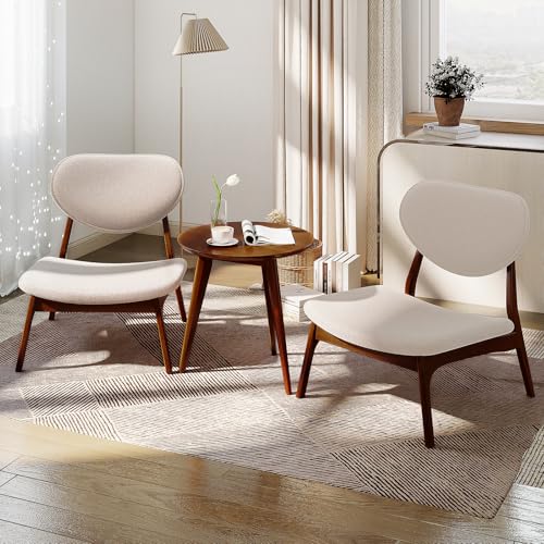 COSTWAY Lot de 2 Fauteuil Salon Confortable avec Petite Table Basse, Fauteuil de Lecture Bouclette, Cadre en Bois Massif, Chaises de Lecture Moderne pour Chambre, Salon...