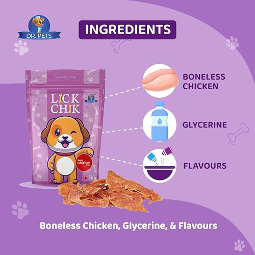 Image of Dr. Pets Pack of 2 (70g Each) Lickchik Chicken Dog Treats & Dental Sticks Combo | Training Treats for Dogs & Puppies | Supports Oral Care, Digestion & Gut Health | High Protein Snacks