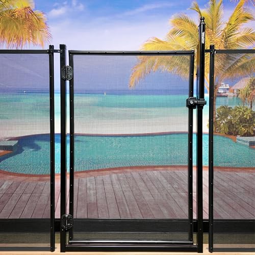All Safe Pool Fence Door Gate Kit - 4-Foot Black Self-Closing Pool Gate for Decks, Lockable & Easy DIY Installation - Safety Swimming Pool Gate for Kids & Inground Pool Fencing, Durable U-Safe Frame