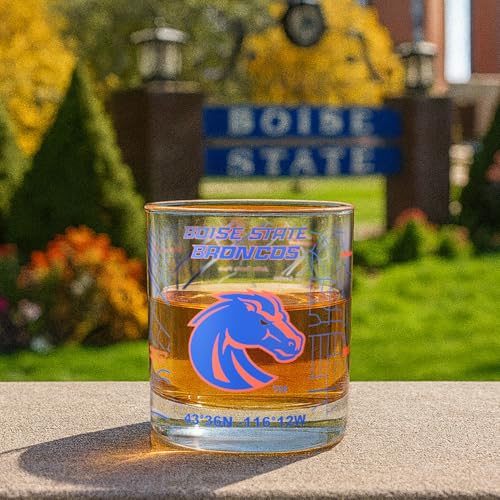 Image of Greenline Goods - Boise State University Broncos College Whiskey Glasses (Set of 2), 10 oz - Full-Color Logo + Campus Map