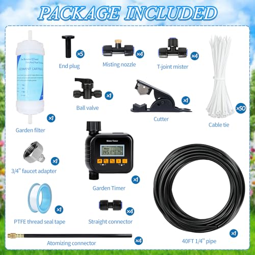 Image of AC Condenser Misting Cooling System with Garden Timer & Water Filter & Cutter, Air Conditioner Evaporative Cooling Kit for Residential AC Units, Sun-Exposed Condensers&High-Temperature Climate Homes