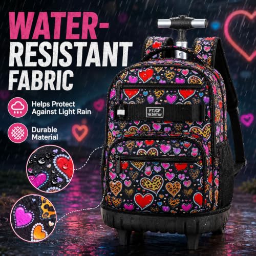 Image of 3Pcs Rolling Backpack for Girls Women, Leopard print Travel Roller Backpacks with Wheels for Adults, Teens College Wheeled Bookbag with Lunch Box(Brown)