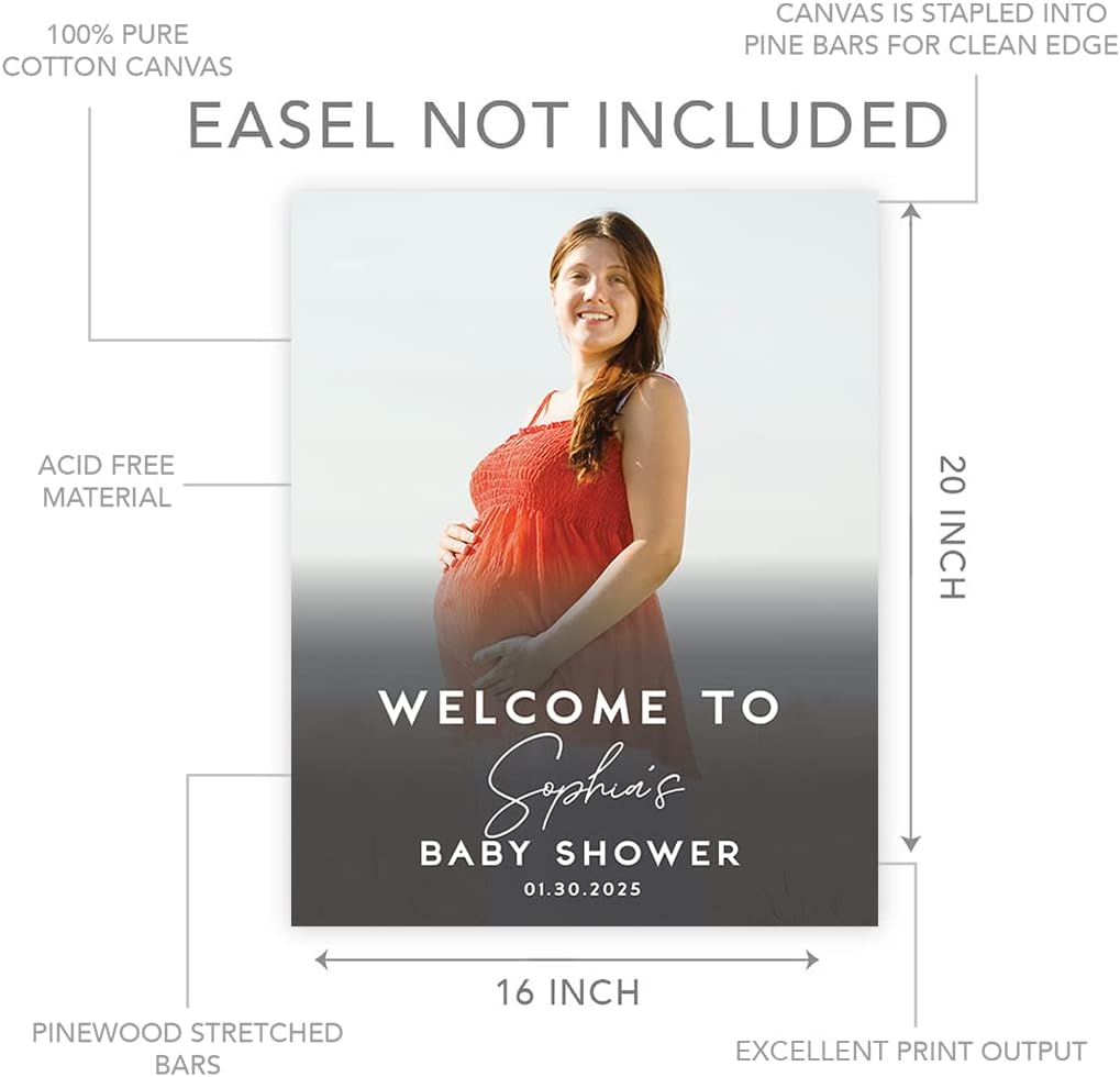 Andaz Press 16"x20" Personalized Canvas Baby Shower Welcome Sign, Custom Photo Rustic Gender Neutral Large Welcome Baby Shower Sign for Easel Stand, Baby Shower Decorations