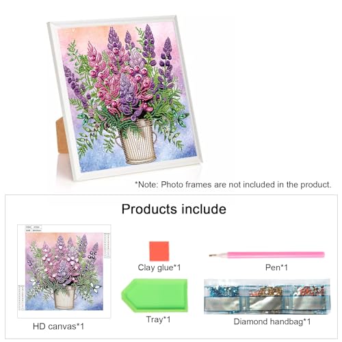 Image of Diamond Art Painting Kits for Adults, 5D Special Shape Crystal Rhinestone Diamond Painting, Potted Lavender Flower Design, DIY Diamond Art Kits for Beginners, Home Wall Decoration Gift, 12x12 Inch