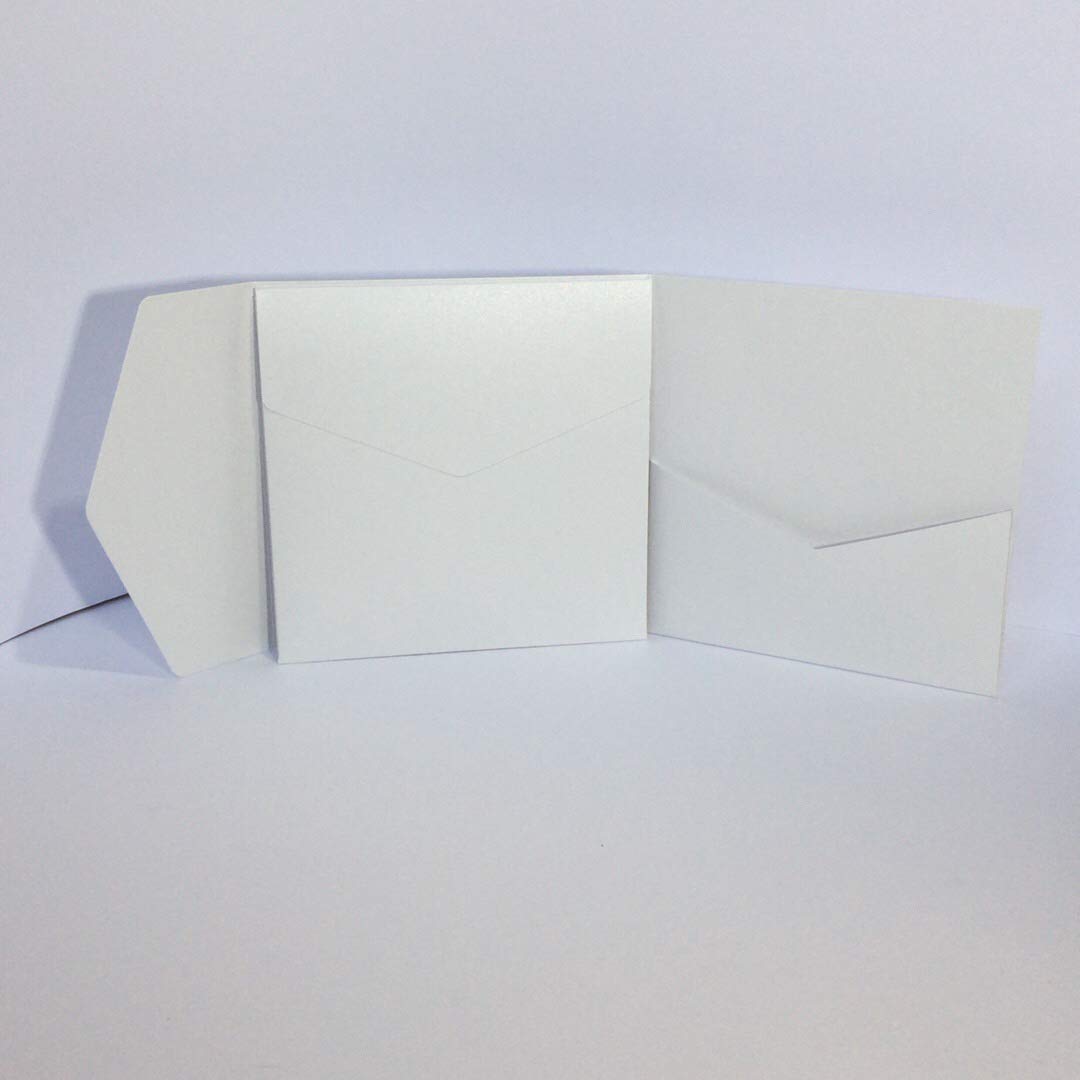 Metallic White 148sq 300GSM Pocketfolds, Envelopes Included(Pack of 10,25,50,60,100)