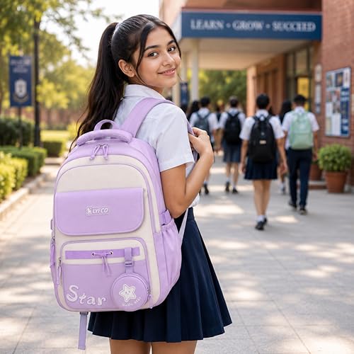 Image of School & College Backpack with Detachable Pouch | 18 Inch Large capacity bag for Girls & Boys Age of 12-16 years | Best for School, Tution, Travel, Camping