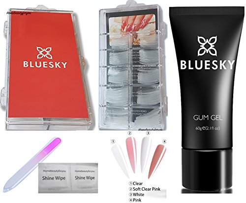 BLUESKY Gel Soak Off, Clear, 60ML, Includes 100 Nail Extensions/Dual Forms, Crystal Glass File, Shine Wipes, UV/LED Compatible