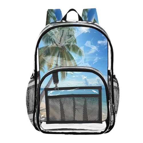 Beautiful Tropical Beach Clear Backpack - Stadium Approved Large 15.7-inch Waterproof Transparent Bag for Sports, Concerts, Work, Travel#12