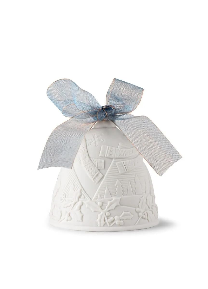 LLADRÓ Campana de Navidad Año 2024 Azul. Adorno Decorativo en Porcelana Mate con Detalles Azules. Campana Navideña de Porcelana.