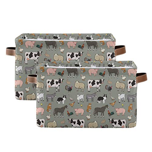 Image of KEEPREAL Farm Animals Pattern Rectangle Storage Bin, 15 x 11 x 9.5 in, Collapsible Organizer Storage Basket for Home Décor，2PACK