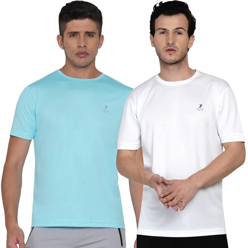 Image of Armisto Men's Combo Pack of 2 DRI FIT Sports & Training Gym Tshirt /Sweat Absorbing Dry Fit /Extra Stretch /for Training, Badminton, Cricket, Yoga, Golf (All Sports) All Colours & Sizes