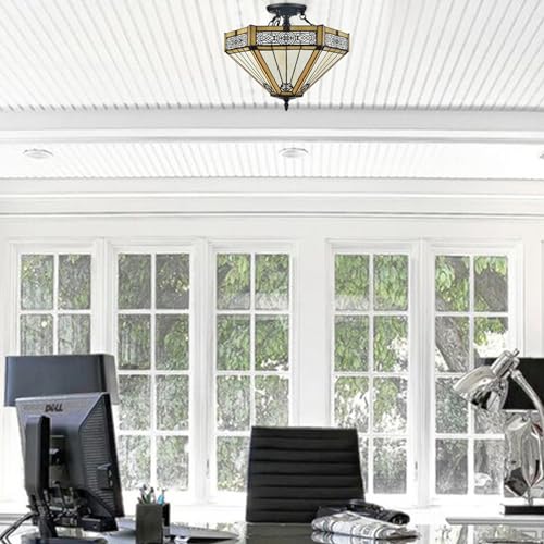 Samteen B7258-3CU-BK Tiffany Style Semi Flush Mount Ceiling Light 3-Light Stained Glass Ceiling Light 16 Inches Tiffany Flush Mount Light Fixture thumb #3