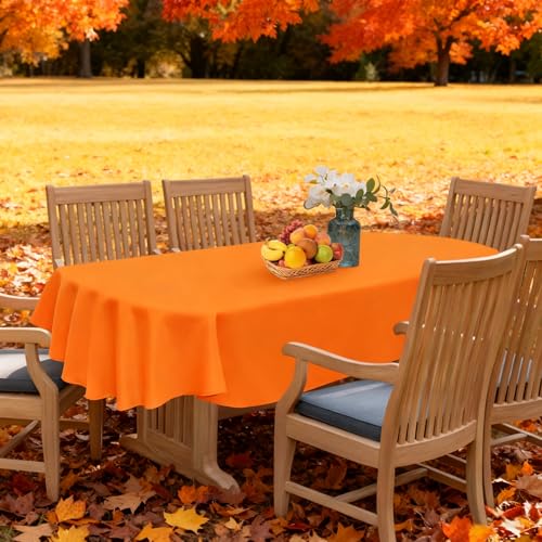 NEWISHER Orange Oval Tablecloth 60x102 inch, Heavy Duty Polyester Fabric Table Cloth, Reusable Washable Solid Table Cover for Dining, Kitchen, Party, Wedding, Indoor Outdoor Tabletop Decoration by NEWISHER - Used condition - Image 3