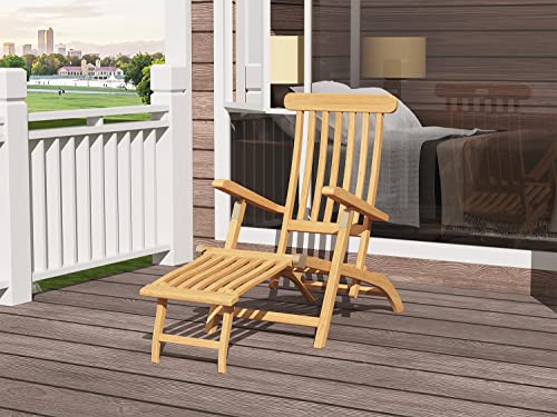 A-Eco Living Teak Lounge Chair For Outside, Chaise Lounge Outdoor Folding Chairs, Teak Steamer Lounge Chair With Footrest Suitable For Balcony, Poolside, Patio, Picnic #TOP4