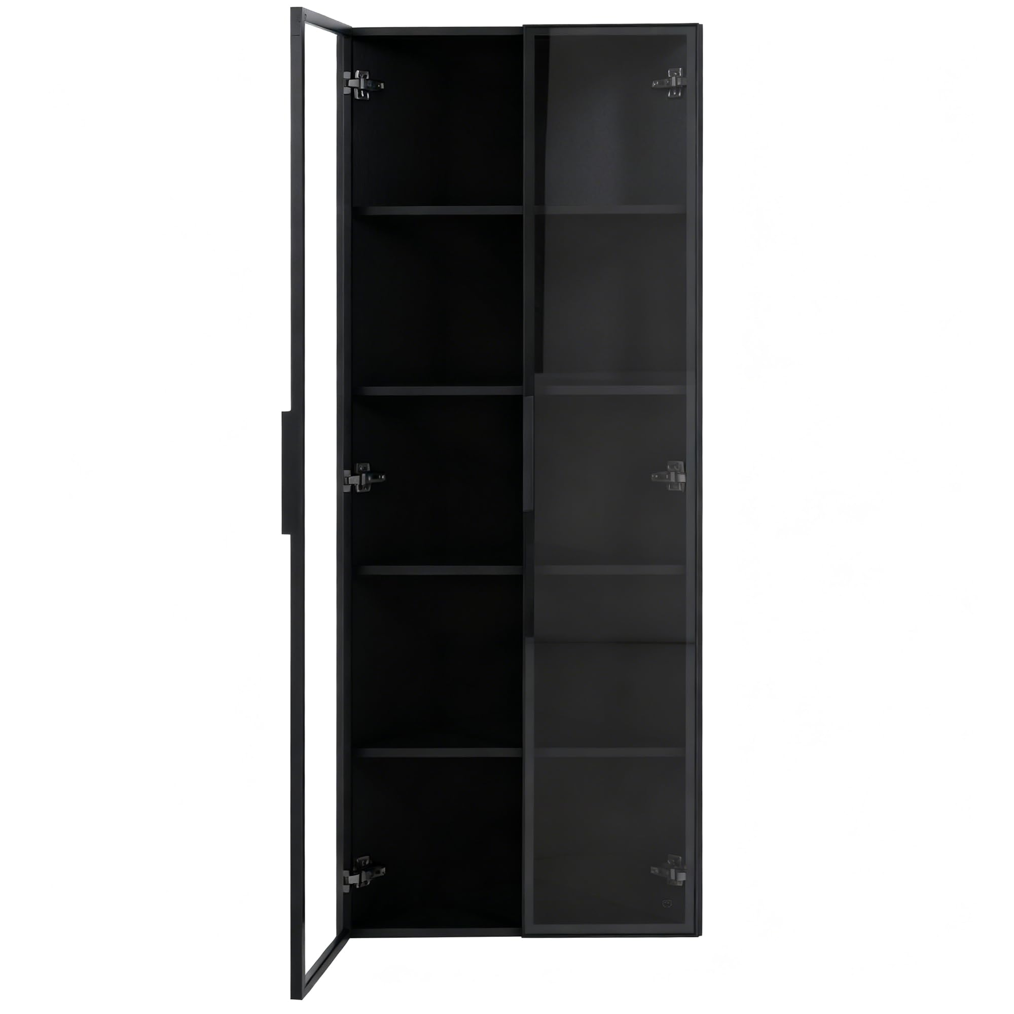 Vetrina in vetro a LED, 62 x 35 x 160 cm, nera, con strisce luminose integrate, vetrina in vetro temperato resistente alla polvere, con elementi angolari con ante – armadio ad angolo, libreria