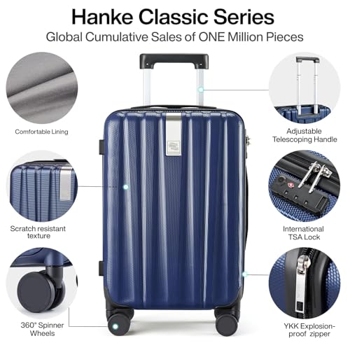 Image of Hanke Luggage Sets 3 piece Carry On Luggage with Wheels PC Hard Shell Suitcases Lightweight Checked Travel Luggage Large Travel Suitcase Woman Men 20 /24 /29 Inch(Dark Blue)