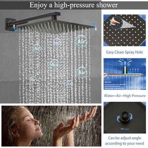 Image of Shower Faucet Set 16 Inch Wall Mount Rain Shower System, All Metal Shower Fixtures - Oil Rubbed Bronze