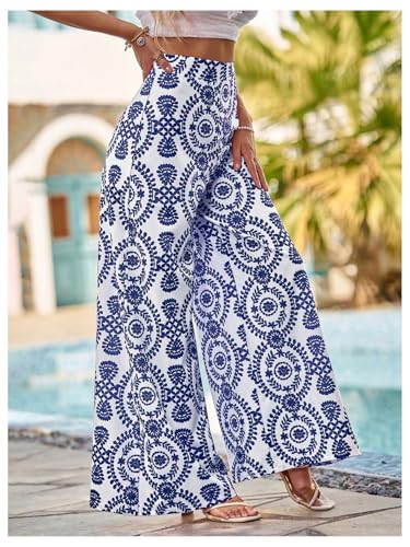 Floerns Women's High Waist Floral Wide Leg Palazzo Pants Flowy Travel Trousers4