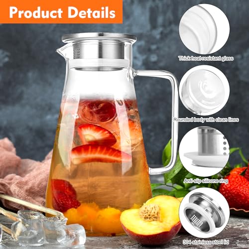 2PCS 2.3L Caraffa in Vetro Borosilicato Trasparente Con Coperchio e Spazzola per Acqua Calda/Fredda, Vino, Caffè, Latte e Succo - immagine 5