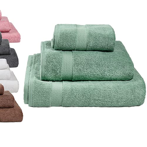 Serviette Daniks, Drap de Douche, 100% Coton, 50x90cm, Ultra Absorbant (Gris-Turquoise) Cover