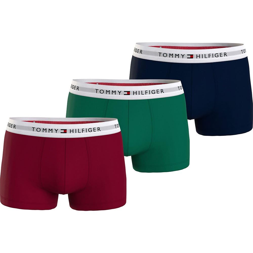 Tommy Hilfiger Herren 3er Pack Boxershorts Trunks Unterwäsche, Mehrfarbig (Rouge/Nouveau Green/Desert Sky), L