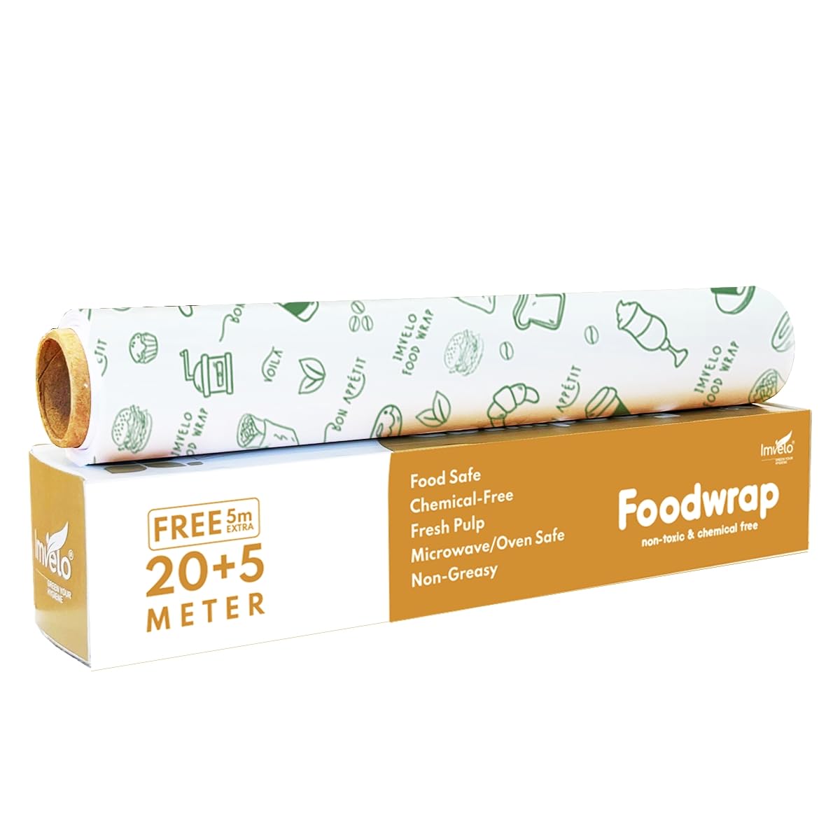 Food Wrapping Paper Roll 25 Meter - Non Stick, Oil Proof Butter Paper Roll, Reheatable Foil Paper for Food Wrap, Chapati, Roti Wrap, Sandwiches & More, Wrapping Paper