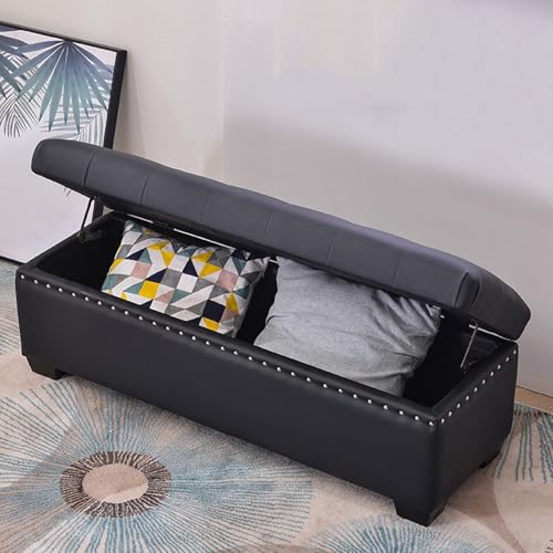 Banc de rangement coffre bout de lit en cuir capitonné