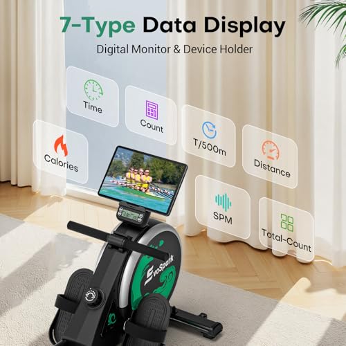 Rowing Machine for Home Gym, EvoSpark Magnetic Rowing Machines 350 LB Weight Capacity - Foldable Rower for Home Use with App Supported, Upgrade to Double Slide Rail - Image 6