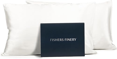Miniatura 28 de Fishers Finery 25 mm 100% seda pura de morera, juego de 2 fundas para almohada (gris rayado estándar, juego de 2) Rayas de plata,Borgoña,Blanco