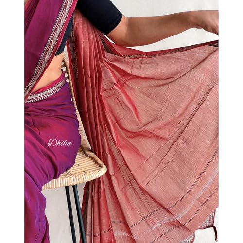 Image of Narayanpet Pure Cotton Avani Border Saree for Women with Running Blouse | Tassels | Traditional Woven Solid Design | Handloom Weave