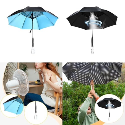 Image of Sun Umbrella with Fan Misting Windproof Portable for Outdoor Golfing Fishing Blue