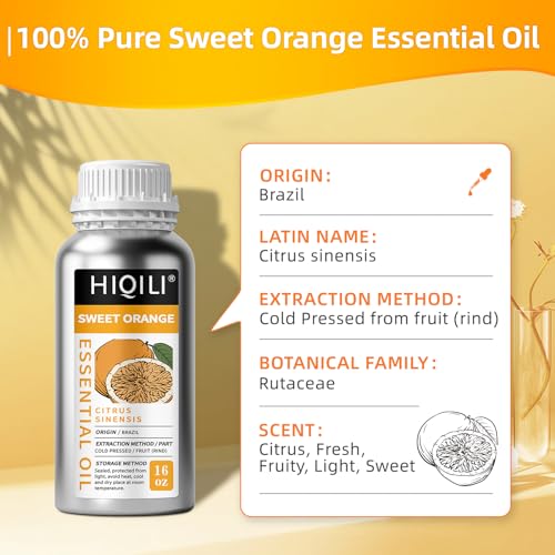 Image of HIQILI 16 Fl Oz Orange Essential Oil, Pure and Natural for Diffuser, Skin - 500ML