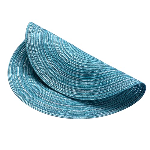 Ahhfsmei Round Placemats Set Of 6 Round Braided Place Mats 15 Inch Table Mats For Dining Tables Washable Heat Resistant Place Mats For Party Bbq Christmas And Everyday Use (Blue Silver) #TOP4