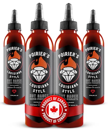 Heartbeat Hot Sauce Poirier's Louisiana Style Hot Sauce by Dustin Poirier - 100% Product of Canada, All Natural and Small Batch Fermented - Preservative-Free, Non GMO (4 x 177 mL)