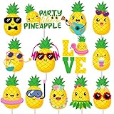 36pcs Pineapple Party Cupcake Toppers Decorations Luau Cupcake Toppers Tropical Fruit Party Decorations for Summer Hawaiian Tropical Luau Aloha Theme Birthday Party Cake Decorations Supplies