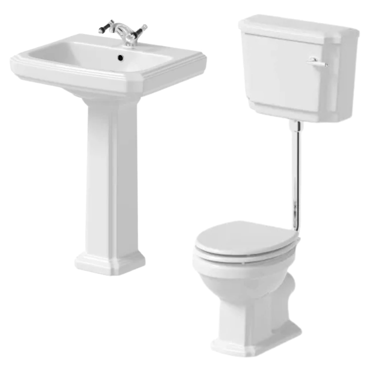 Park Lane White Park Lane® Cloakroom Bathroom Suite Low Level Toilet Wc Single Flush Cistern Basin Full Pedestal Soft Close Freestanding Traditional Gloss