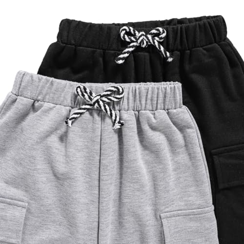 Boys Casual Pants-Solid Color Soft Trousers Jogger Pants-Toddler Boys 2 Pack Sweatpants Set (3-7T)2