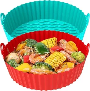 3 Pack Air Fryer Silicone Liners,Mooues Reusable Air Fryer Liners for 3 to 7 QT,Non Stick & Easy Clean Silicone Liners for Air Fryer Basket [Food Grade Silicone (Multi - Color) (7 INCH, 3)