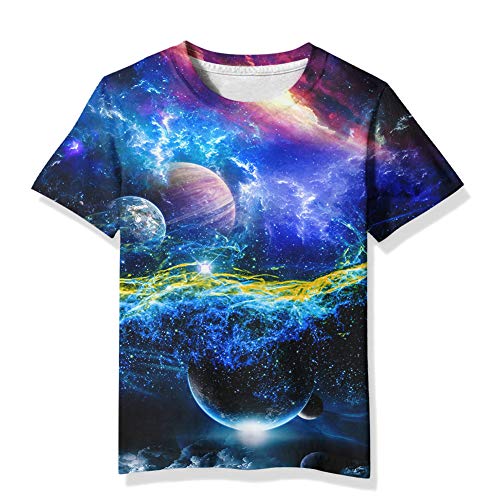 Image of Linnhoy Kids 3D Print Fashion Graphic T-Shirts for Boys Girls 6-16 Years | Unisex Colorful Short Sleeve, Crewneck, Breathable Fabric, Suitable for Daily Sport Festival Wear