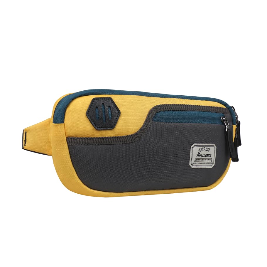 Harissons Orbito Water Resistant Waist Bag for Men & Women | Fanny Waist Pouch Pack | Ideal for Hiking, Travel, Camping & Outdoor Sports Activities (Yellow & Grey)