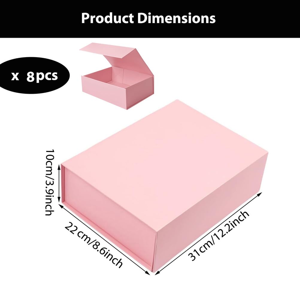 Confezione da 8 Scatole Regalo con Coperchio A Chiusura Magnetica, Scatola Regalo Rosa con Chiusura Magnetica, per Matrimoni, Natale, Compleanni, Festa della Mamma,Pink 8 Pack,12.2×8.6×3.9in
