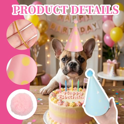 6 Stück Partyhüte für Kuscheltiere Geburtstagshüte für Hunde und Katzen Kleine Party hüte Kuscheltiere Geburtstagsfeiern Verstellbarer Partyhut mit Pompons für Kätzchen Animals