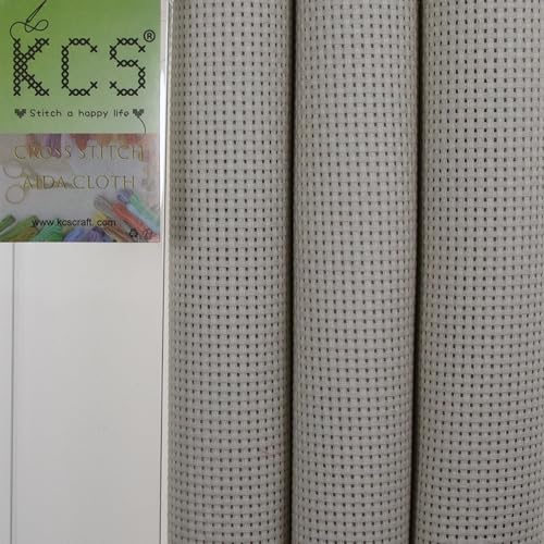 Image of KCS 3 pc of 15 inch x 18 inch(38cmx45cm) Counted Cross Stitch Cotton Aida Cloth Needlework Rolled Fabric Box,11CT,Pearl Grey