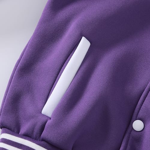 Kids Varsity Jacket Girls Boys Baseball Jacket Bomber Coat School Uniform with Pocket4