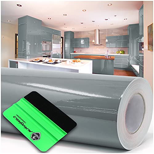 Finest Folia 10m x 63cm Plotterfolie + Rakel Hochglanz Glanz oder Matt Klebefolie Möbelfolie Küchenfolie Badfolie Dekofolie (071 Grau, Glanz)