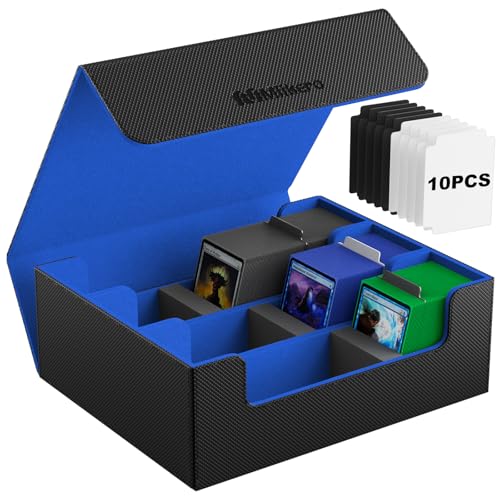 Mlikero デッキケース カードケース 大容量 1800枚収納 カードケース トレカ マグネットトレカケース ストレージボックス トレカ 仕切り10枚、フォームプラグ3個付き「遊戯王ポケカ MTG デュエマ 各種 カードゲーム に対応」（黒青）