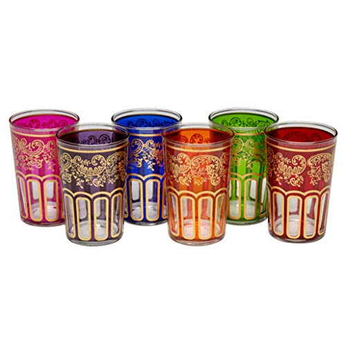 ESSENCE OF MOROCCO Vasos de Té Marroquíes con un Hermoso Diseño Clásico Marroquí Color Multicolor e Oro Pintado y...