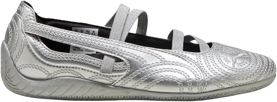 PUMA Womens Wicked Speedcat Metallic Embroidered Ballet Flats Casual - Silver